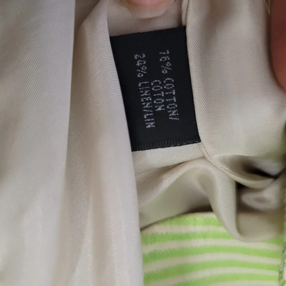 Lafayette 148 New York Womens Blazer Jacket 10 Lime Green Striped Cotton Linen - Picture 7 of 10